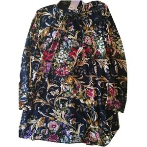 Muslin by Infinity Women's SZ L Dress NWT Mini Cuffed Neck Navy Floral Romantic